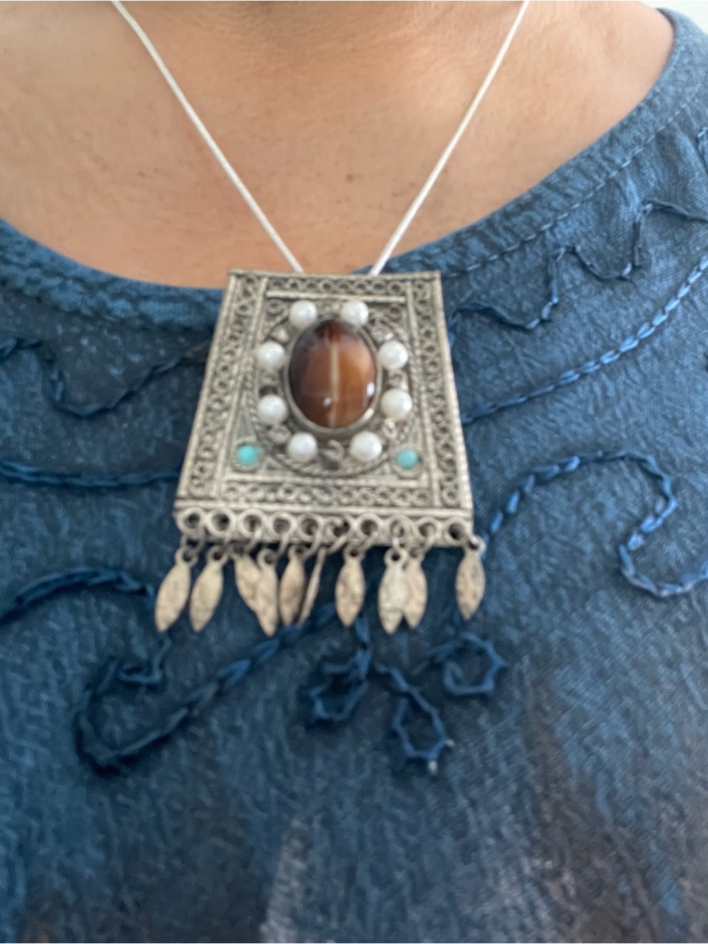 Antique Unique Israel Made Silver-Tiger's Eye Pendant Brooch(NO CHAIN) - Picture 3 of 4